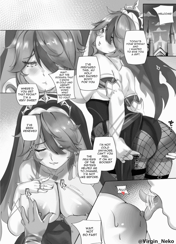 [Virgin_Neko] Rosaria's birthday gift (Genshin Impact) (Animated) [English]