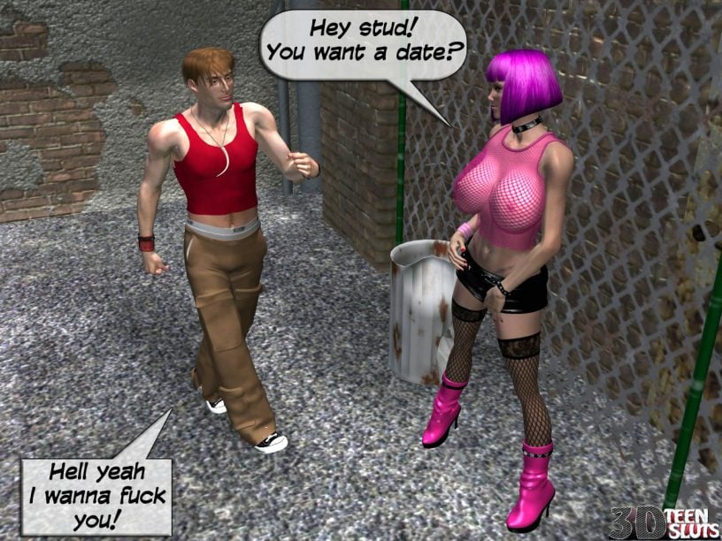 Alley Slut-Interracial sex 3DTeen Slut